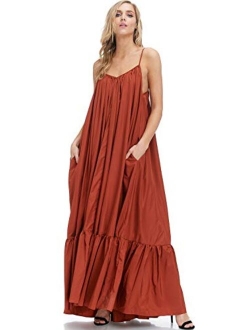 Tov Elegance A-Line Spaghetti Strap Flowy Maxi Rideau Dress