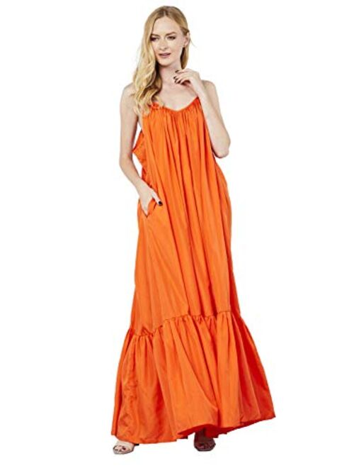 Tov Elegance A-Line Spaghetti Strap Flowy Maxi Rideau Dress