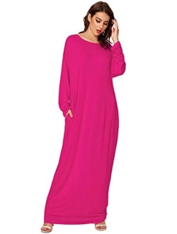 Women's Long Sleeve Pocketed Loose Long Lounge Maxi Dress