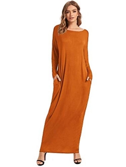 Women's Long Sleeve Pocketed Loose Long Lounge Maxi Dress