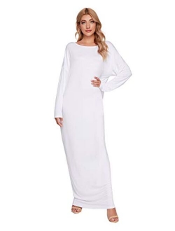 Women's Long Sleeve Pocketed Loose Long Lounge Maxi Dress