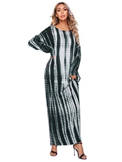 Women's Long Sleeve Pocketed Loose Long Lounge Maxi Dress