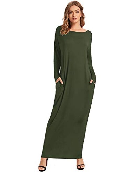 Verdusa Women's Long Sleeve Pocketed Loose Long Lounge Maxi Dress