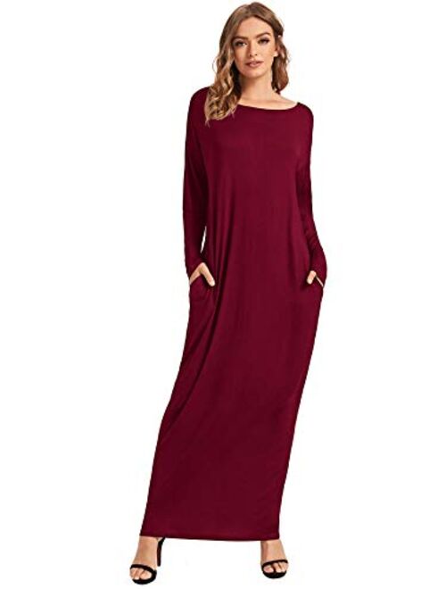 Verdusa Women's Long Sleeve Pocketed Loose Long Lounge Maxi Dress