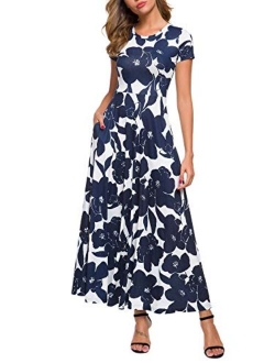 ZABERRY Women's Short Sleeve Round Neck Casual Summer Flowy Maxi Dresses with Pockets