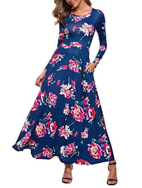 ZABERRY Women's Short Sleeve Round Neck Casual Summer Flowy Maxi Dresses with Pockets