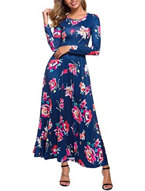 ZABERRY Women's Short Sleeve Round Neck Casual Summer Flowy Maxi Dresses with Pockets