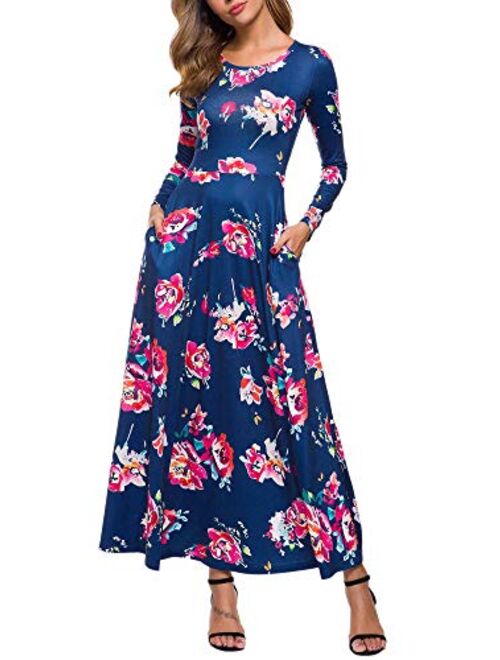 ZABERRY Women's Short Sleeve Round Neck Casual Summer Flowy Maxi Dresses with Pockets