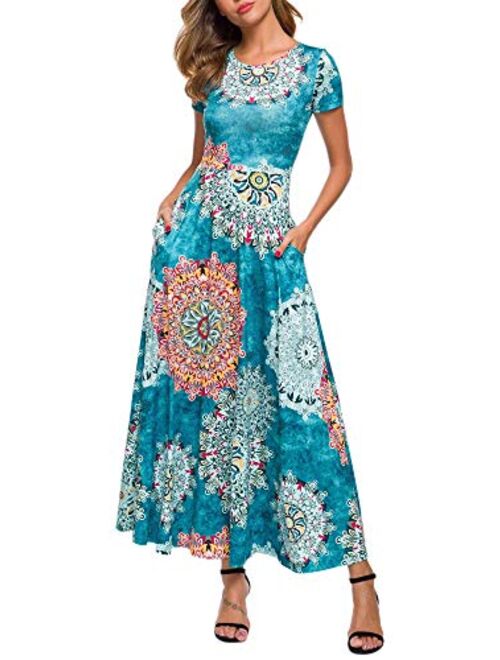 ZABERRY Women's Short Sleeve Round Neck Casual Summer Flowy Maxi Dresses with Pockets