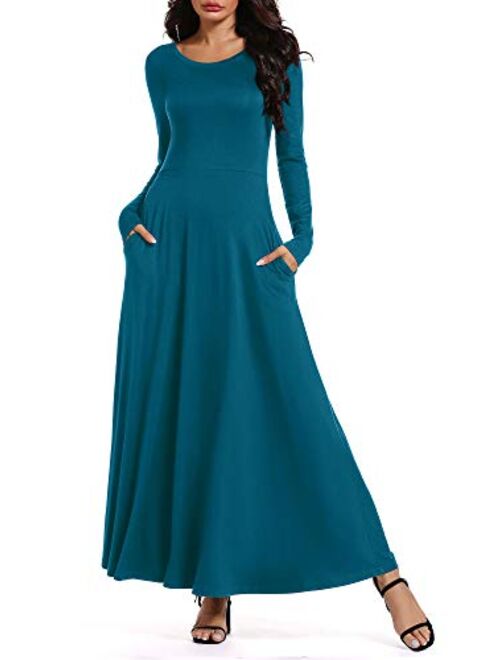 ZABERRY Women's Short Sleeve Round Neck Casual Summer Flowy Maxi Dresses with Pockets