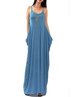 Vivicastle USA Batwing Oversized Loose Plain Summer Sleeveless Pocket Long Maxi Dress