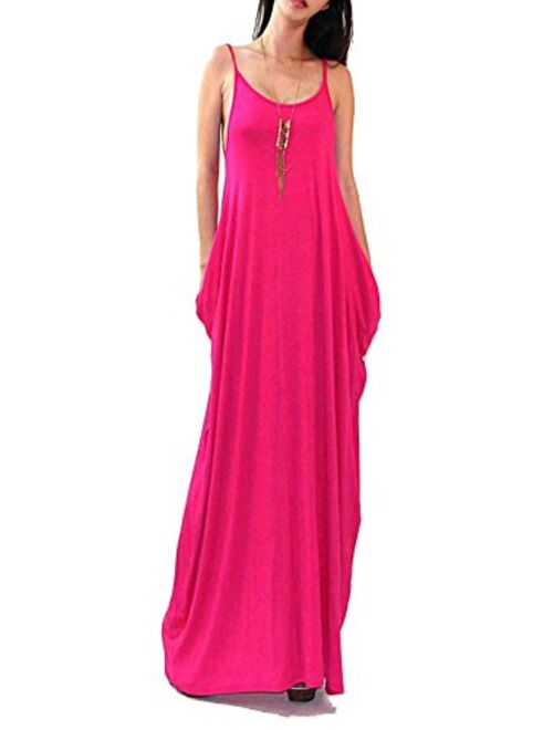 Vivicastle USA Batwing Oversized Loose Plain Summer Sleeveless Pocket Long Maxi Dress