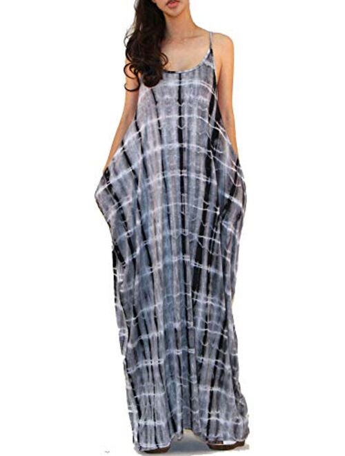 Vivicastle USA Batwing Oversized Loose Plain Summer Sleeveless Pocket Long Maxi Dress