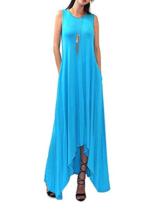 Vivicastle USA Batwing Oversized Loose Plain Summer Sleeveless Pocket Long Maxi Dress