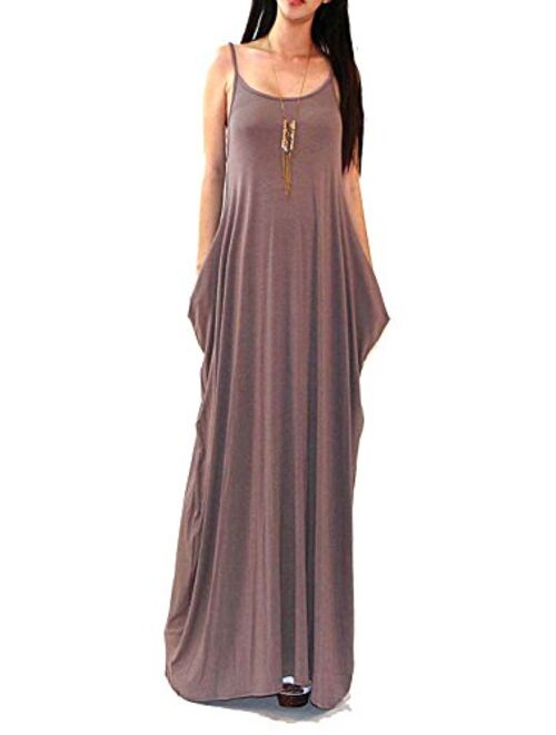 Vivicastle USA Batwing Oversized Loose Plain Summer Sleeveless Pocket Long Maxi Dress