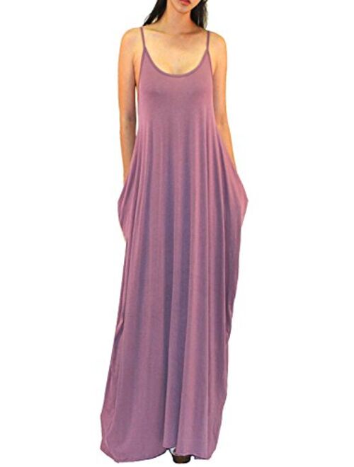 Vivicastle USA Batwing Oversized Loose Plain Summer Sleeveless Pocket Long Maxi Dress