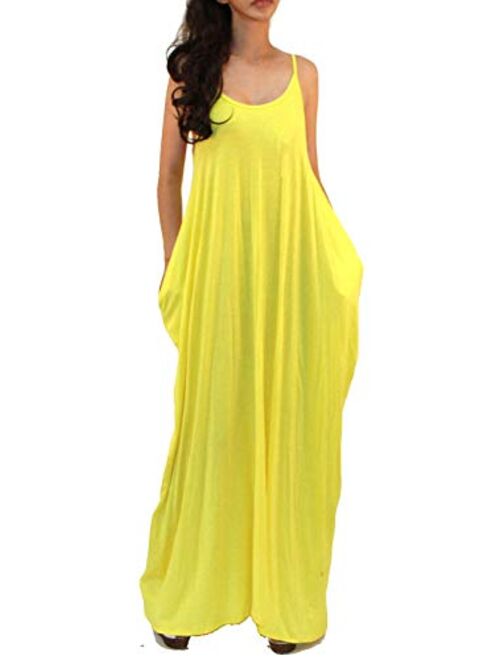 Vivicastle USA Batwing Oversized Loose Plain Summer Sleeveless Pocket Long Maxi Dress