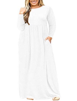 BISHUIGE Womens L-6XL Long Sleeve Casual Plus Size Maxi Dresses with Pockets