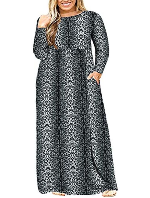 BISHUIGE Womens L-6XL Long Sleeve Casual Plus Size Maxi Dresses with Pockets