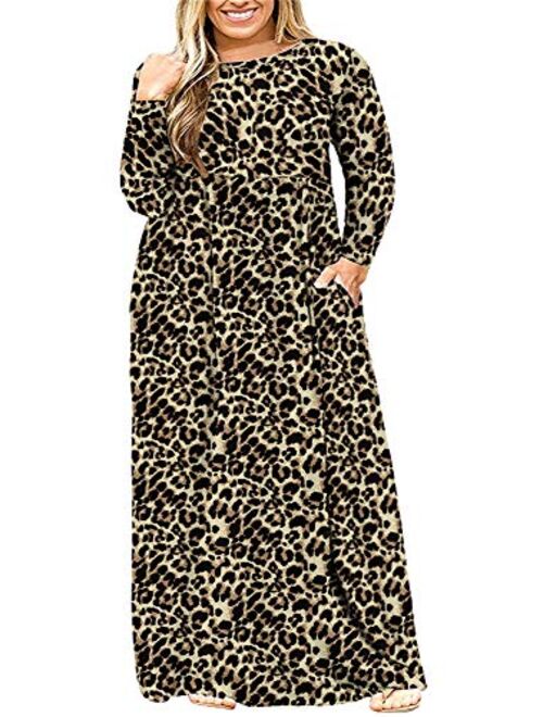 BISHUIGE Womens L-6XL Long Sleeve Casual Plus Size Maxi Dresses with Pockets