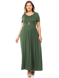 Pastel by Vivienne Women's Short Sleeve Maxi Dress with Pockets in Plus Size