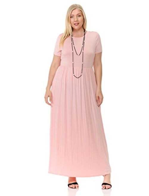 Pastel by Vivienne Women's Short Sleeve Maxi Dress with Pockets in Plus Size