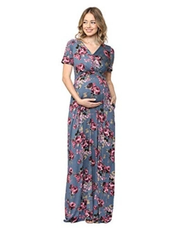 LaClef Women's Maternity Maxi Wrap Dress with Side Pocket