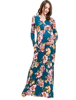 LaClef Women's Maternity Maxi Wrap Dress with Side Pocket