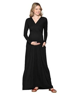 LaClef Women's Maternity Maxi Wrap Dress with Side Pocket