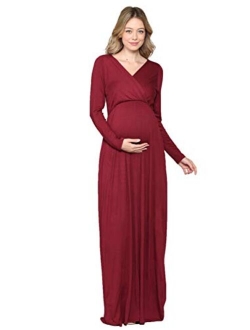 LaClef Women's Maternity Maxi Wrap Dress with Side Pocket