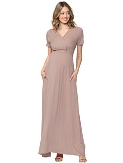 LaClef Women's Maternity Maxi Wrap Dress with Side Pocket