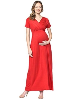 LaClef Women's Maternity Maxi Wrap Dress with Side Pocket