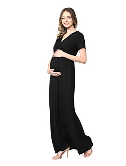 LaClef Women's Maternity Maxi Wrap Dress with Side Pocket