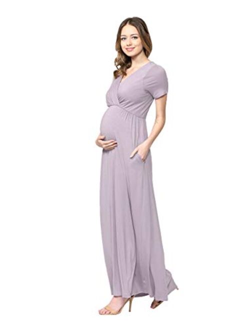 LaClef Women's Maternity Maxi Wrap Dress with Side Pocket