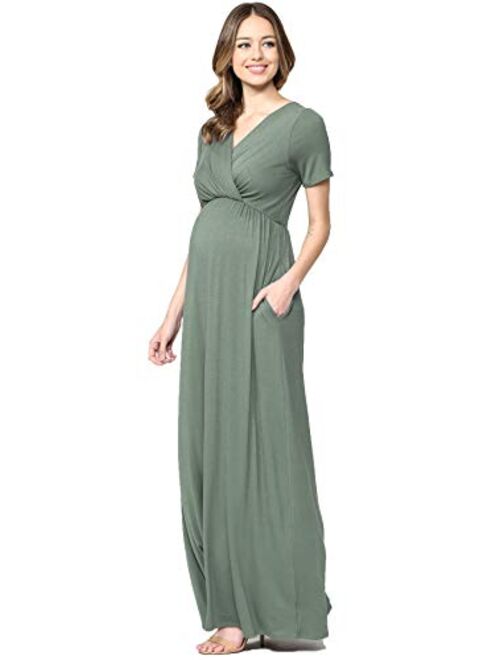 LaClef Women's Maternity Maxi Wrap Dress with Side Pocket