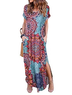 Raroauf Summer Maxi Dress Casual Loose Pockets Long Dress Split Plus Size