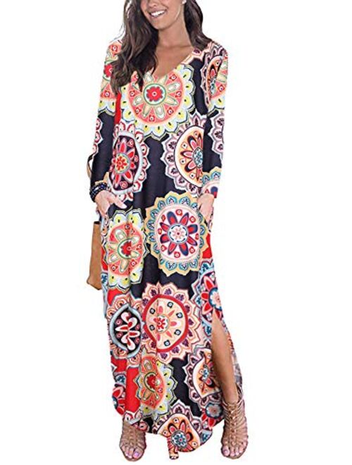 Raroauf Summer Maxi Dress Casual Loose Pockets Long Dress Split Plus Size