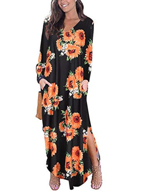 Raroauf Summer Maxi Dress Casual Loose Pockets Long Dress Split Plus Size