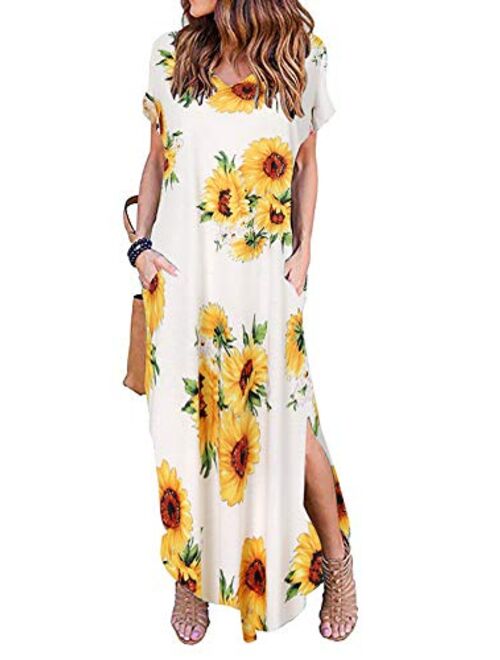 Raroauf Summer Maxi Dress Casual Loose Pockets Long Dress Split Plus Size