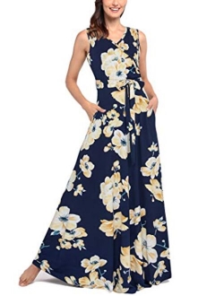 Comila Women's Summer V Neck Floral Maxi Dress Casual Long Dresses with Pockets