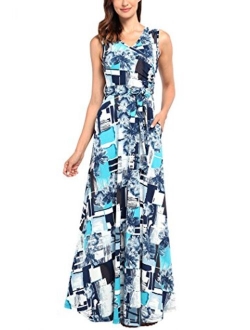 Comila Women's Summer V Neck Floral Maxi Dress Casual Long Dresses with Pockets