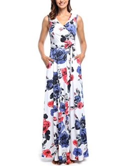 Comila Women's Summer V Neck Floral Maxi Dress Casual Long Dresses with Pockets