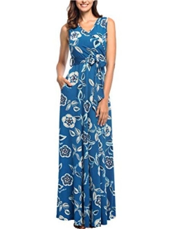 Comila Women's Summer V Neck Floral Maxi Dress Casual Long Dresses with Pockets