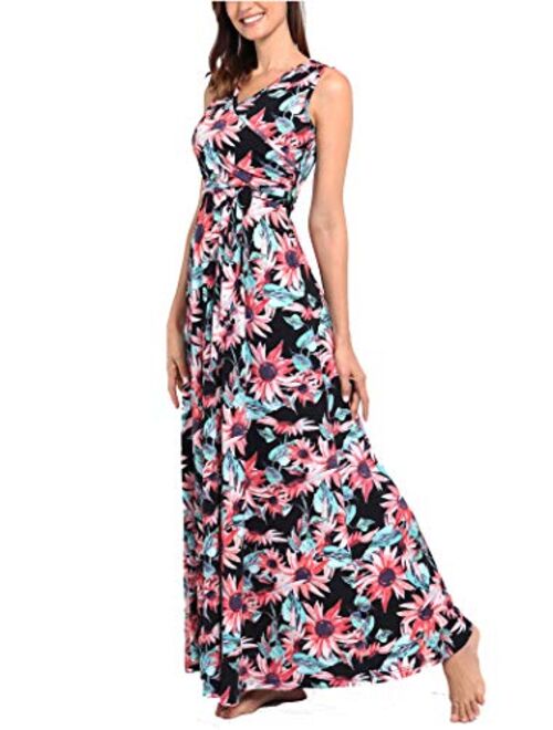 Comila Women's Summer V Neck Floral Maxi Dress Casual Long Dresses with Pockets