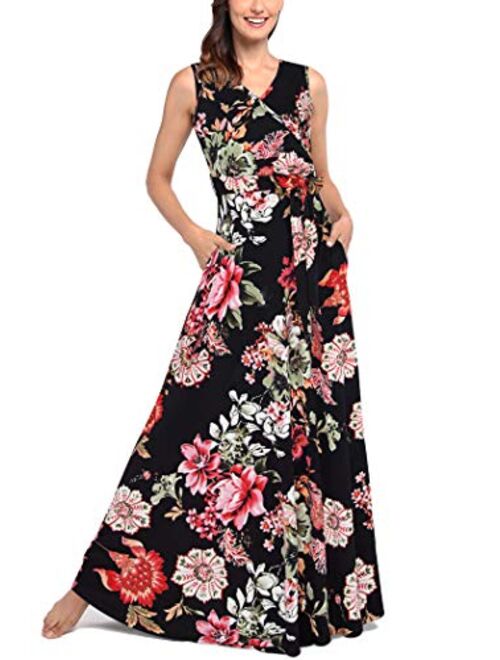 Comila Women's Summer V Neck Floral Maxi Dress Casual Long Dresses with Pockets