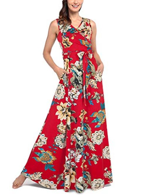 Comila Women's Summer V Neck Floral Maxi Dress Casual Long Dresses with Pockets