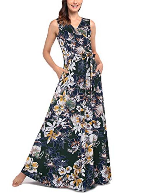 Comila Women's Summer V Neck Floral Maxi Dress Casual Long Dresses with Pockets