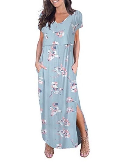 Smallshow Women's Maternity Nursing Dresses Split Long Dress for Breastfeeding