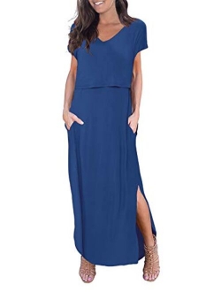 Smallshow Women's Maternity Nursing Dresses Split Long Dress for Breastfeeding