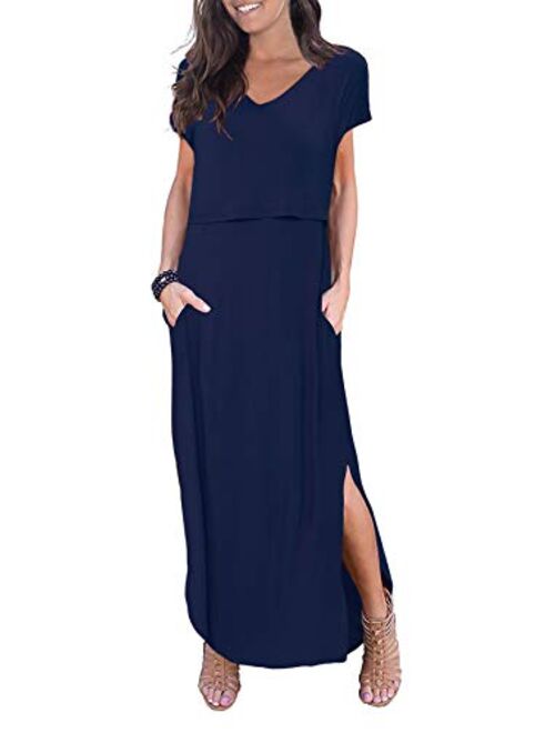 Smallshow Women's Maternity Nursing Dresses Split Long Dress for Breastfeeding